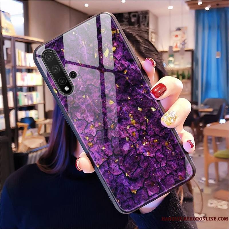 Huawei Nova 5t Modèle Fleurie Coque De Téléphone Protection Étui Violet Verre Marque De Tendance