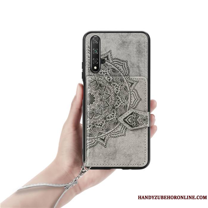 Huawei Nova 5t Sac Carte Modèle Fleurie Ornements Suspendus Tissu Coque De Téléphone Portefeuilles Étui