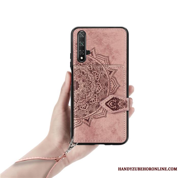 Huawei Nova 5t Sac Carte Modèle Fleurie Ornements Suspendus Tissu Coque De Téléphone Portefeuilles Étui