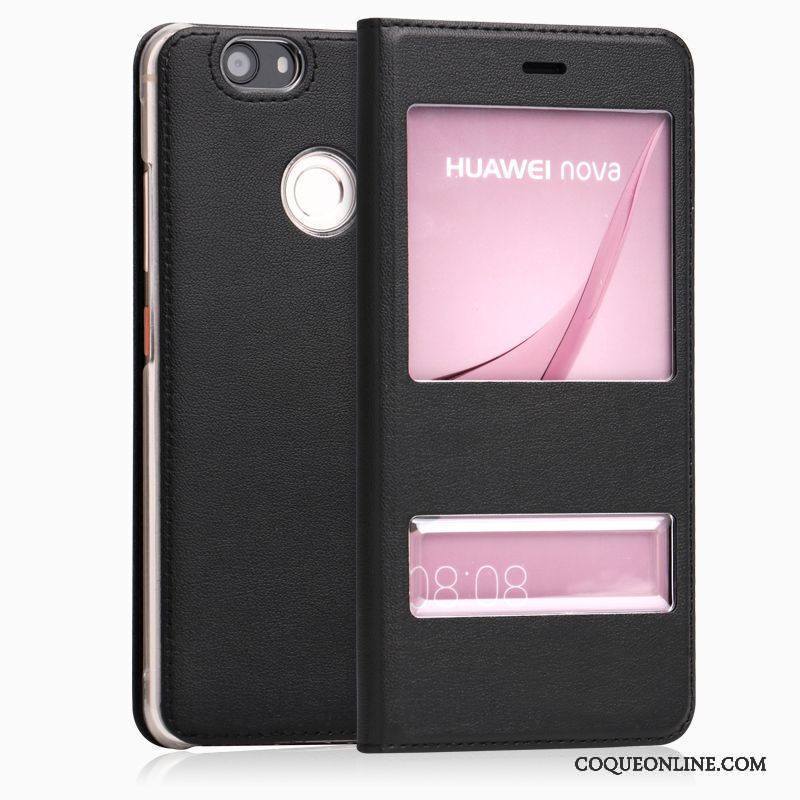 Huawei Nova Coque Incassable Housse Étui En Cuir Téléphone Portable Blanc Protection Étoile