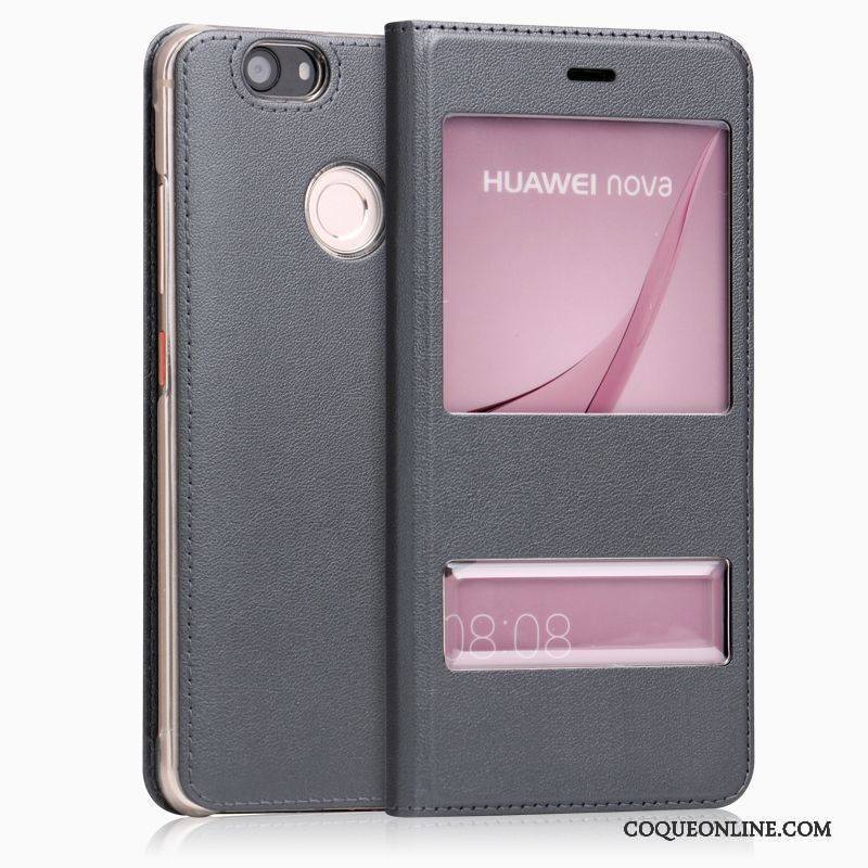 Huawei Nova Coque Incassable Housse Étui En Cuir Téléphone Portable Blanc Protection Étoile