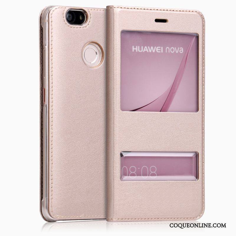 Huawei Nova Coque Incassable Housse Étui En Cuir Téléphone Portable Blanc Protection Étoile