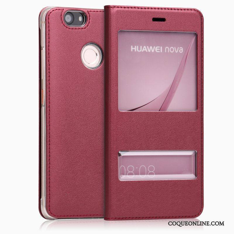 Huawei Nova Coque Incassable Housse Étui En Cuir Téléphone Portable Blanc Protection Étoile