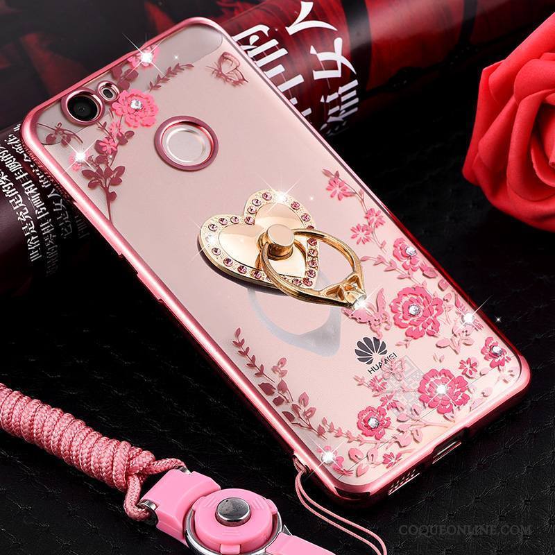 Huawei Nova Coque Transparent Ornements Suspendus Incassable Étui Silicone Protection Rose