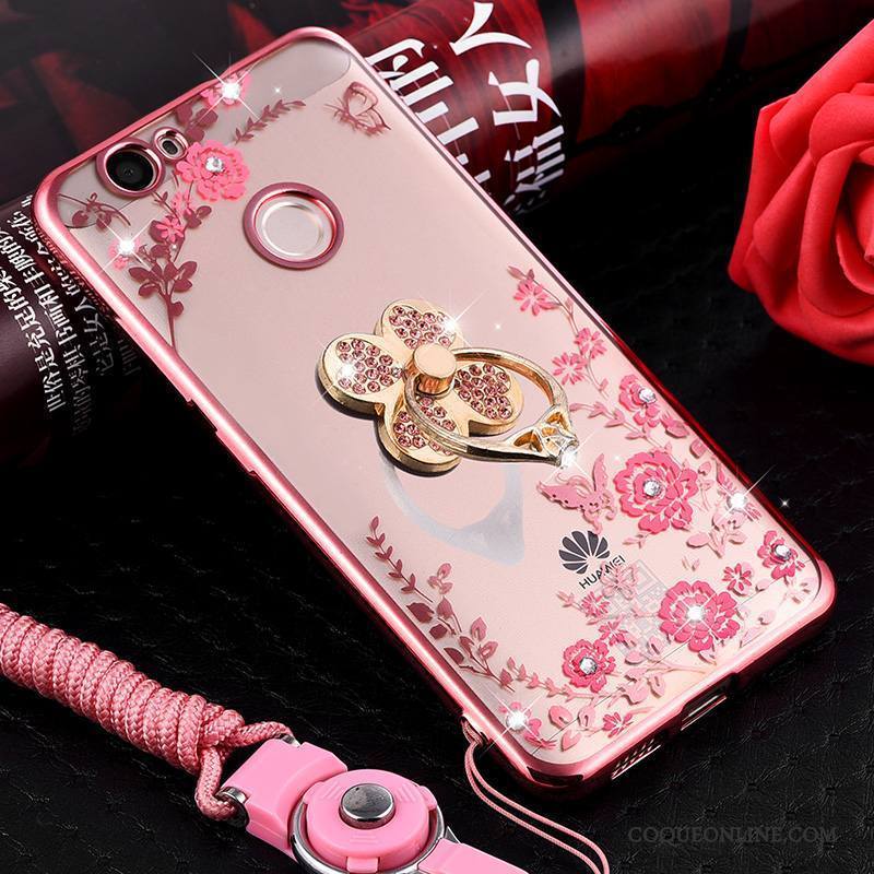 Huawei Nova Coque Transparent Ornements Suspendus Incassable Étui Silicone Protection Rose