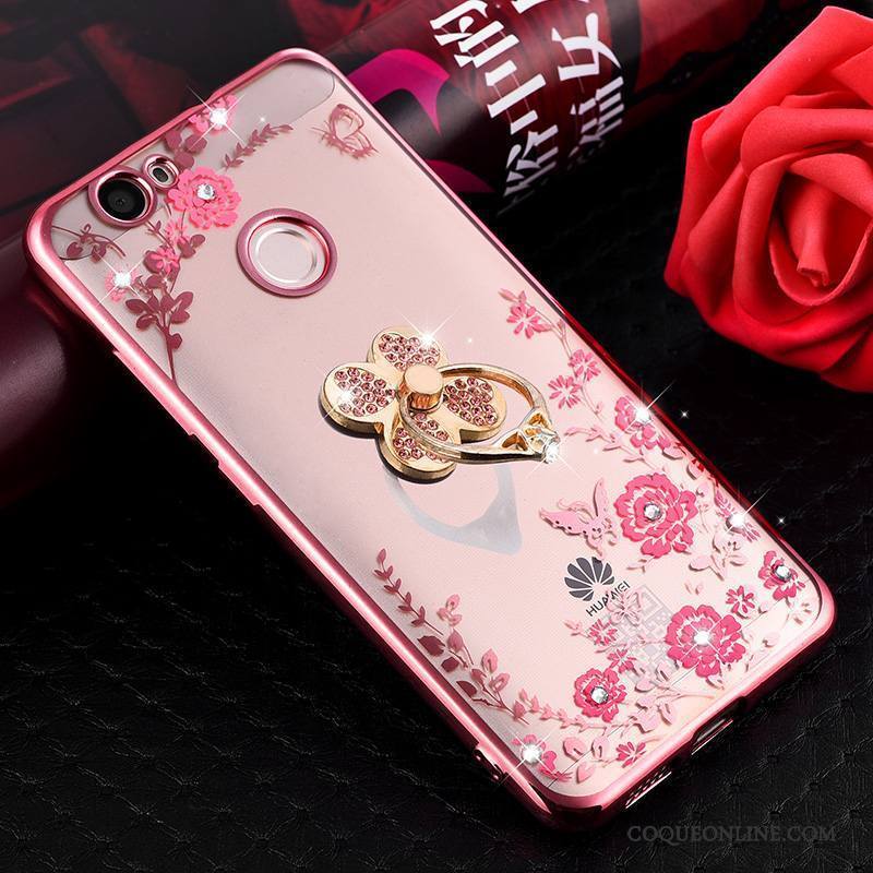 Huawei Nova Coque Transparent Ornements Suspendus Incassable Étui Silicone Protection Rose