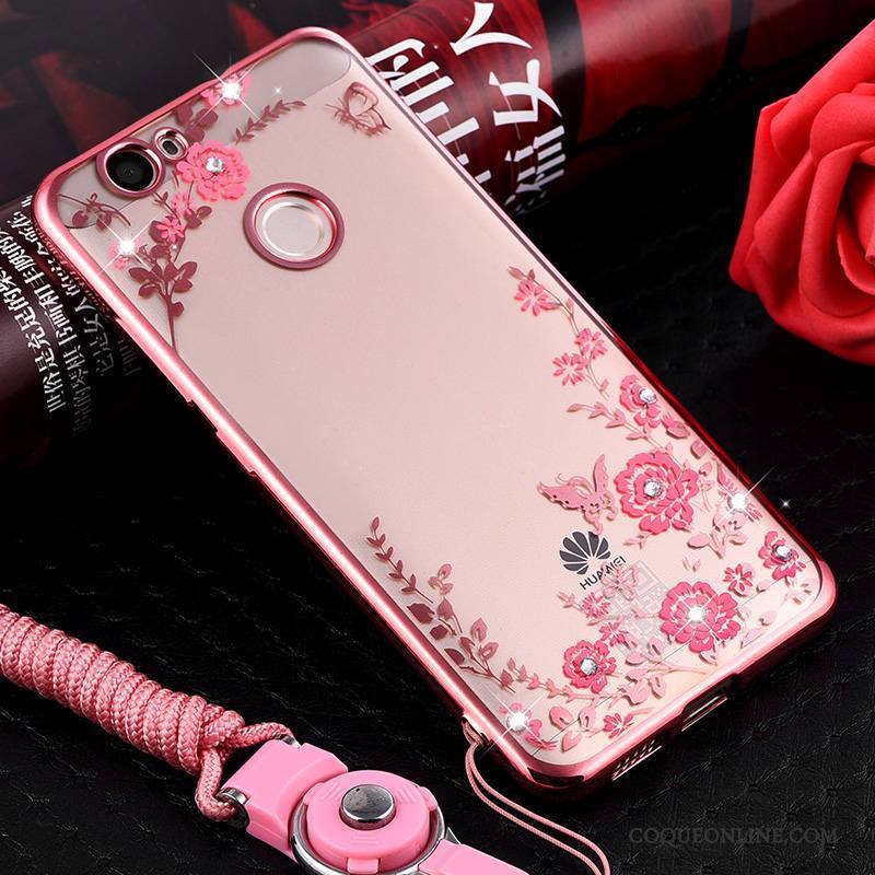 Huawei Nova Coque Transparent Ornements Suspendus Incassable Étui Silicone Protection Rose