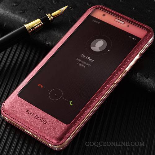 Huawei Nova Rose Étui En Cuir Clamshell Incassable Protection Coque De Téléphone