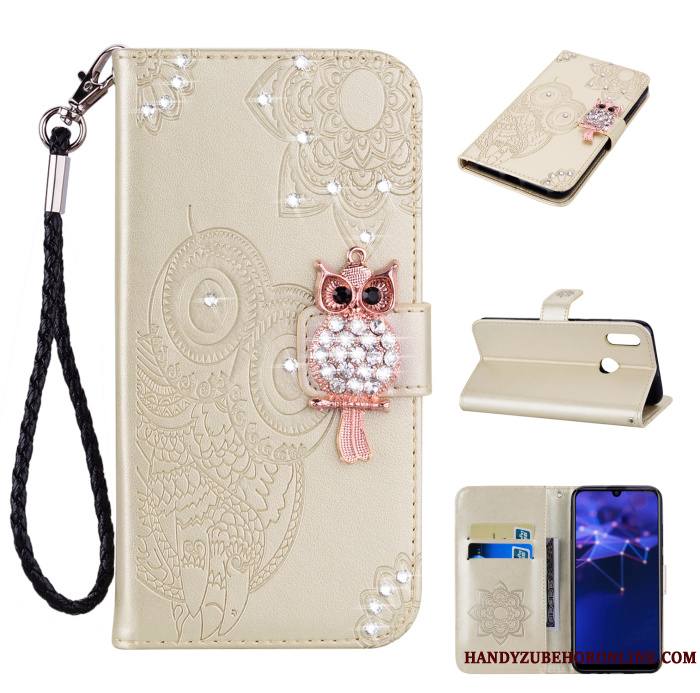 Huawei P Smart 2019 Chat Strass Ornements Suspendus Étui En Cuir Coque De Téléphone