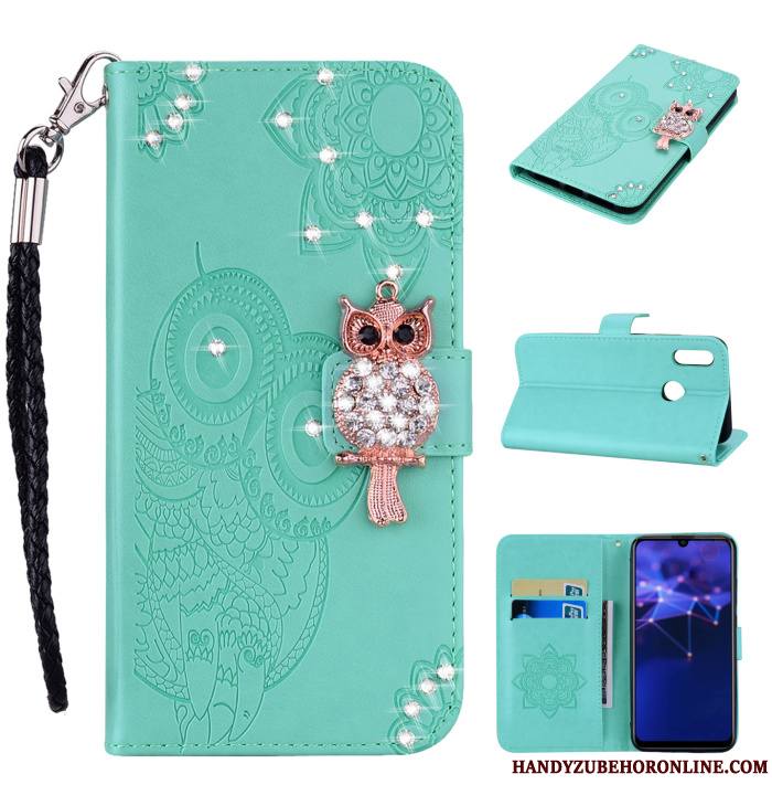 Huawei P Smart 2019 Chat Strass Ornements Suspendus Étui En Cuir Coque De Téléphone