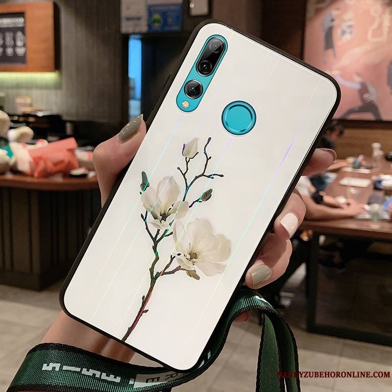 Huawei P Smart+ 2019 Coque De Téléphone Fleur De Pêche Fluide Doux Verre Tout Compris Créatif Silicone