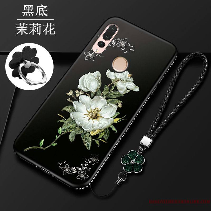 Huawei P Smart+ 2019 Coque De Téléphone Fluide Doux Silicone Étui Lis Noir Protection