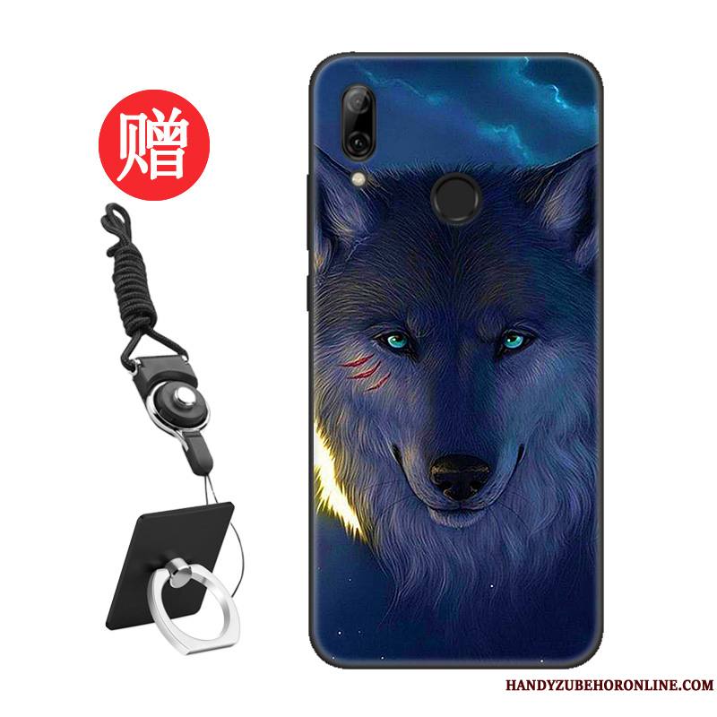 Huawei P Smart 2019 Coque Délavé En Daim Modèle Tout Compris Protection Net Rouge Noir Personnalité