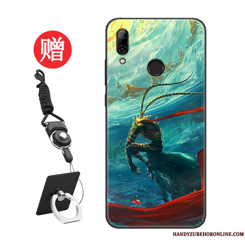 Huawei P Smart 2019 Coque Délavé En Daim Modèle Tout Compris Protection Net Rouge Noir Personnalité