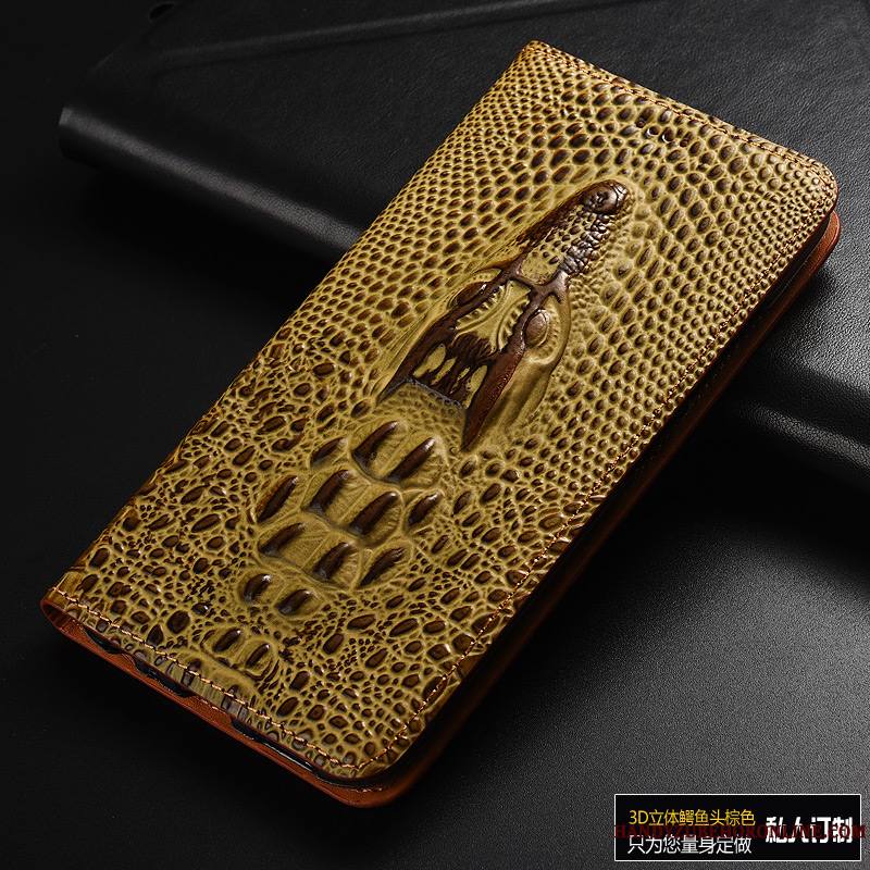 Huawei P Smart+ 2019 Coque Tout Compris Cuir Véritable Téléphone Portable Étui Étui En Cuir Crocodile Protection