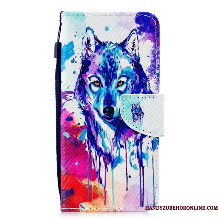 Huawei P Smart 2019 Coque Étui En Cuir Housse Protection Violet Peinture Jeunesse Dessin Animé