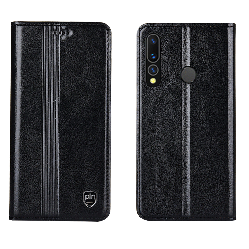 Huawei P Smart+ 2019 Cuir Véritable Téléphone Portable Étui En Cuir Modèle Fleurie Protection Coque De Téléphone Noir