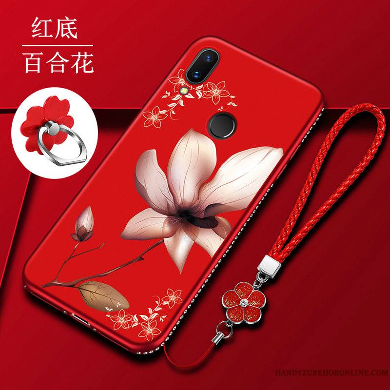 Huawei P Smart 2019 Protection Rouge Incassable Étui Coque De Téléphone Fleur Délavé En Daim