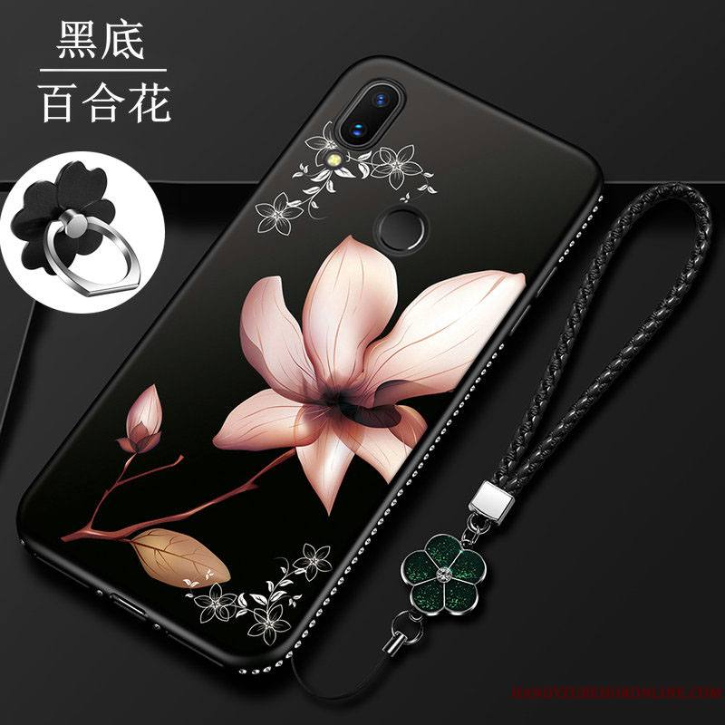 Huawei P Smart 2019 Protection Rouge Incassable Étui Coque De Téléphone Fleur Délavé En Daim