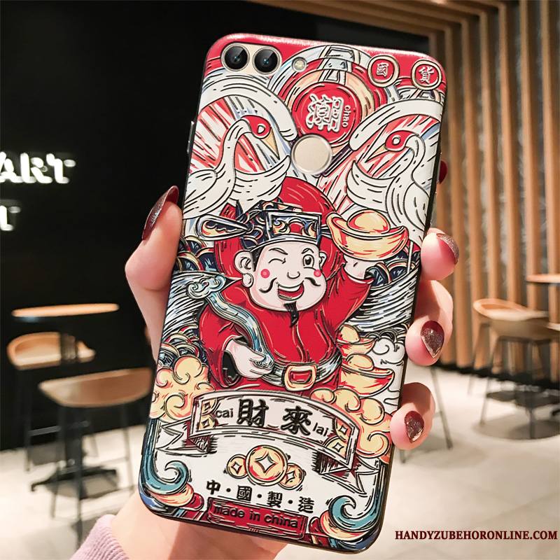 Huawei P Smart+ 2019 Style Chinois De Fête Dieu De La Richesse Étui Coque De Téléphone Nouveau Rouge