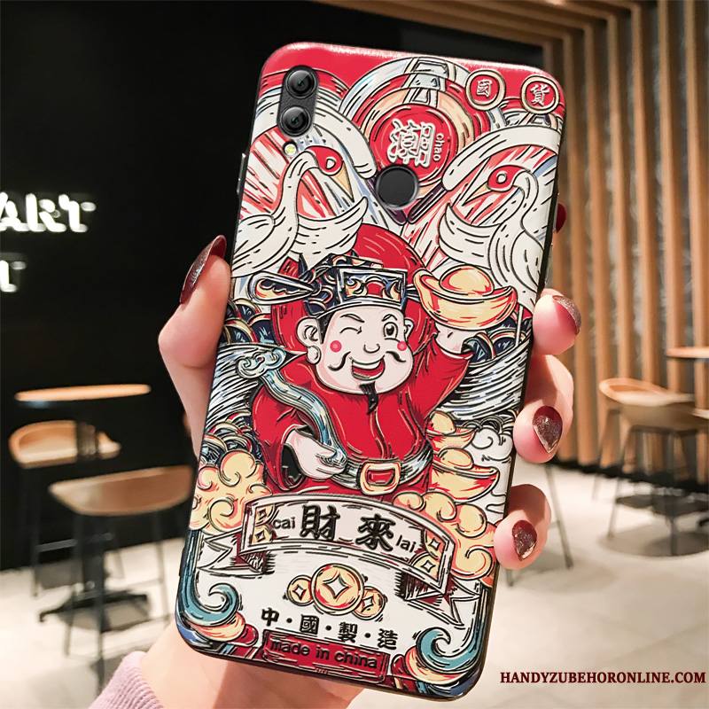 Huawei P Smart+ 2019 Style Chinois De Fête Dieu De La Richesse Étui Coque De Téléphone Nouveau Rouge