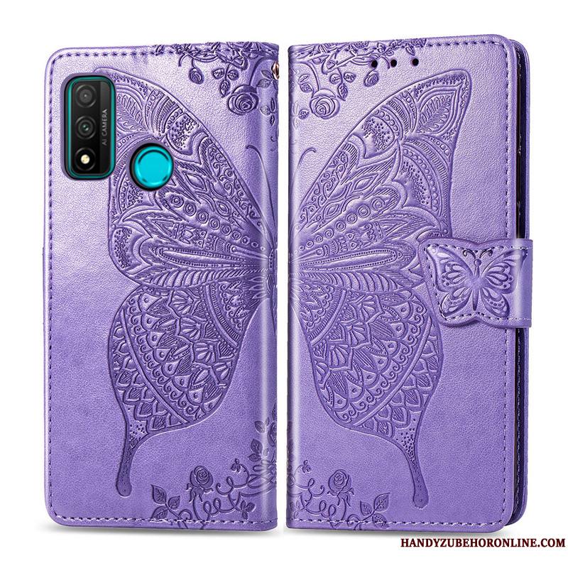 Huawei P Smart 2020 Coque De Téléphone Similicuir Papillon Étui En Cuir Housse Violet Charmant