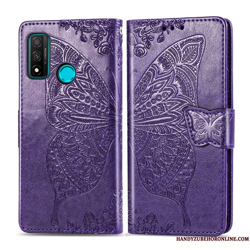 Huawei P Smart 2020 Coque De Téléphone Similicuir Papillon Étui En Cuir Housse Violet Charmant