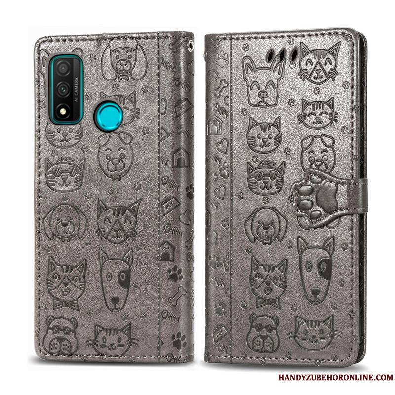 Huawei P Smart 2020 Coque De Téléphone Étui En Cuir Chat Protection En Relief Similicuir Housse