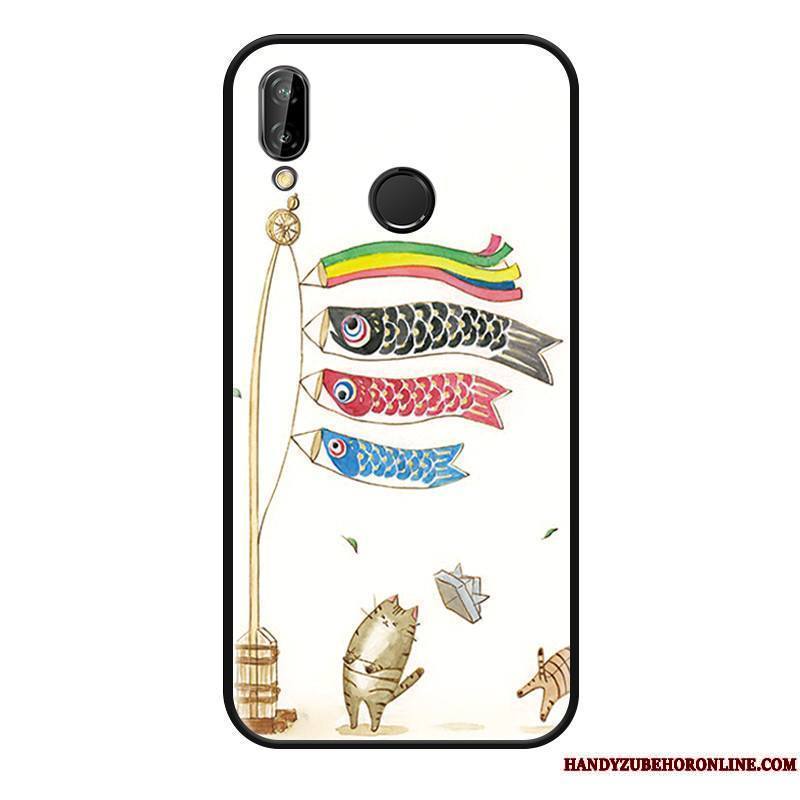 Huawei P Smart+ Coque Blanc Étui Dessin Animé Charmant Gaufrage Squid Tendance