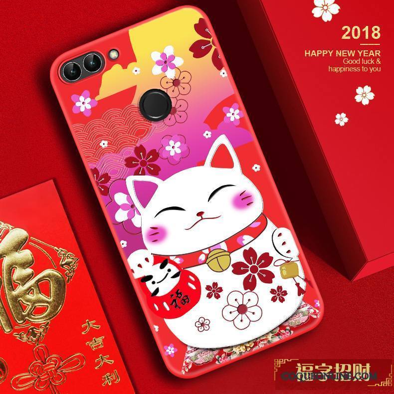 Huawei P Smart Coque Chat Nouveau Silicone Tendance Rouge Gaufrage Incassable