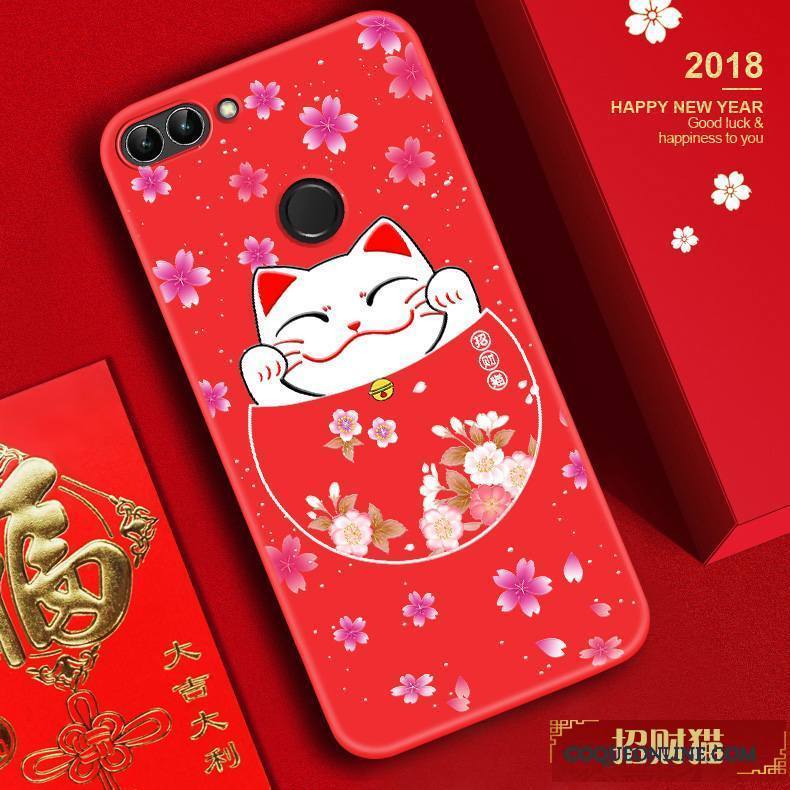 Huawei P Smart Coque Chat Nouveau Silicone Tendance Rouge Gaufrage Incassable