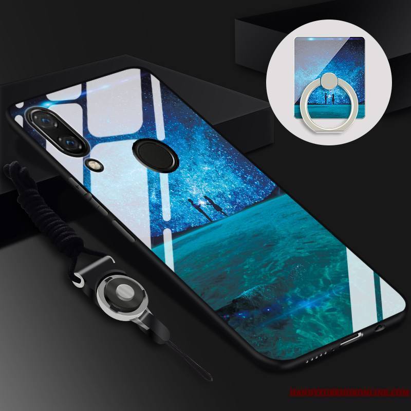 Huawei P Smart+ Coque Protection Bleu Dessin Animé Membrane Tempérer Silicone Verre