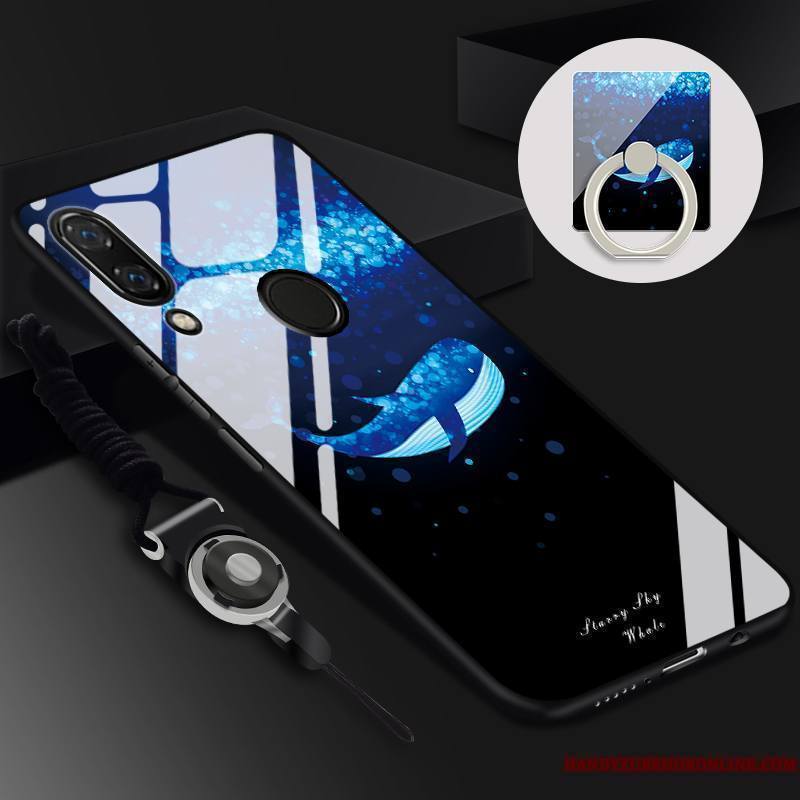 Huawei P Smart+ Coque Protection Bleu Dessin Animé Membrane Tempérer Silicone Verre