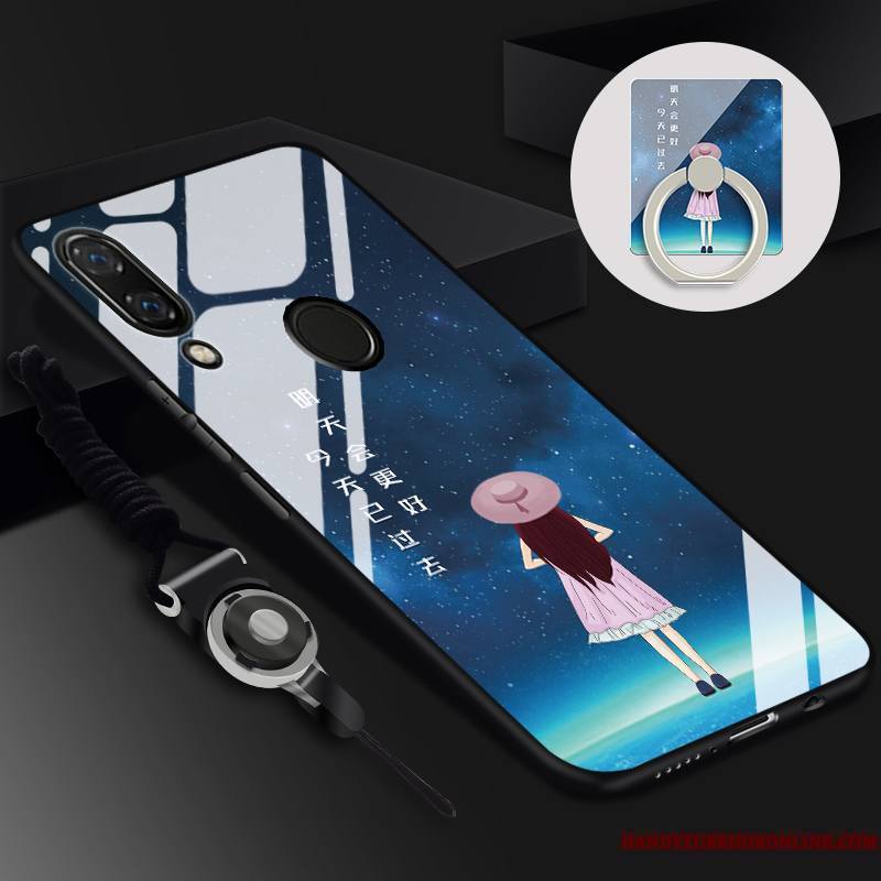 Huawei P Smart+ Coque Protection Bleu Dessin Animé Membrane Tempérer Silicone Verre