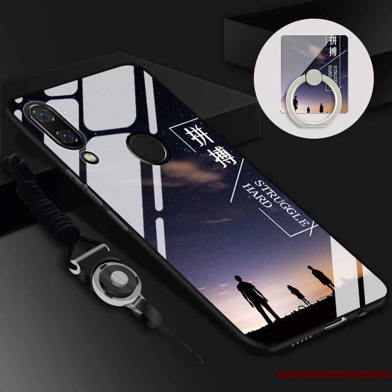 Huawei P Smart+ Coque Protection Bleu Dessin Animé Membrane Tempérer Silicone Verre