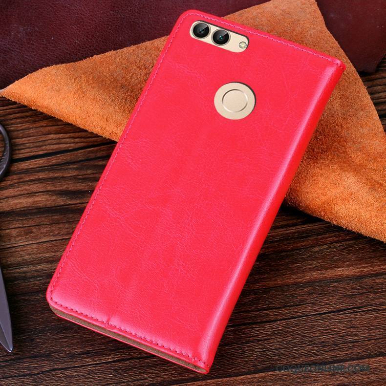Huawei P Smart Coque Protection Étui Housse Rouge Étui En Cuir De Téléphone
