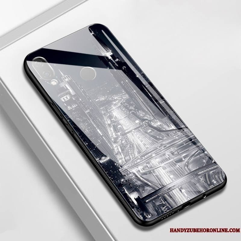 Huawei P Smart+ Coque Tendance Étui Noir Protection Verre Miroir Créatif