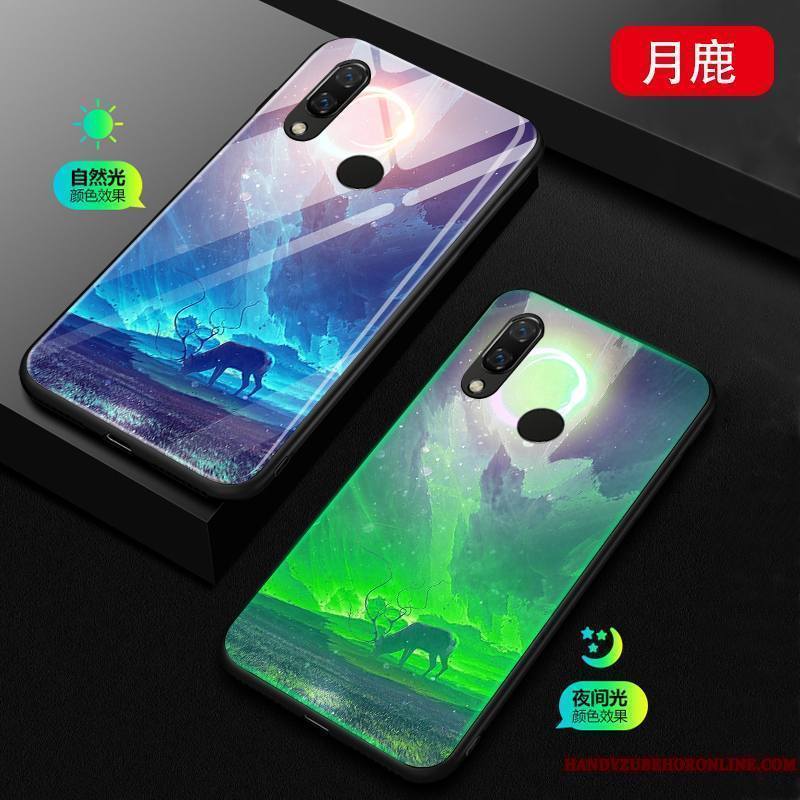 Huawei P Smart+ Coque Étui Noir Verre Téléphone Portable Lumineuses Incassable Protection