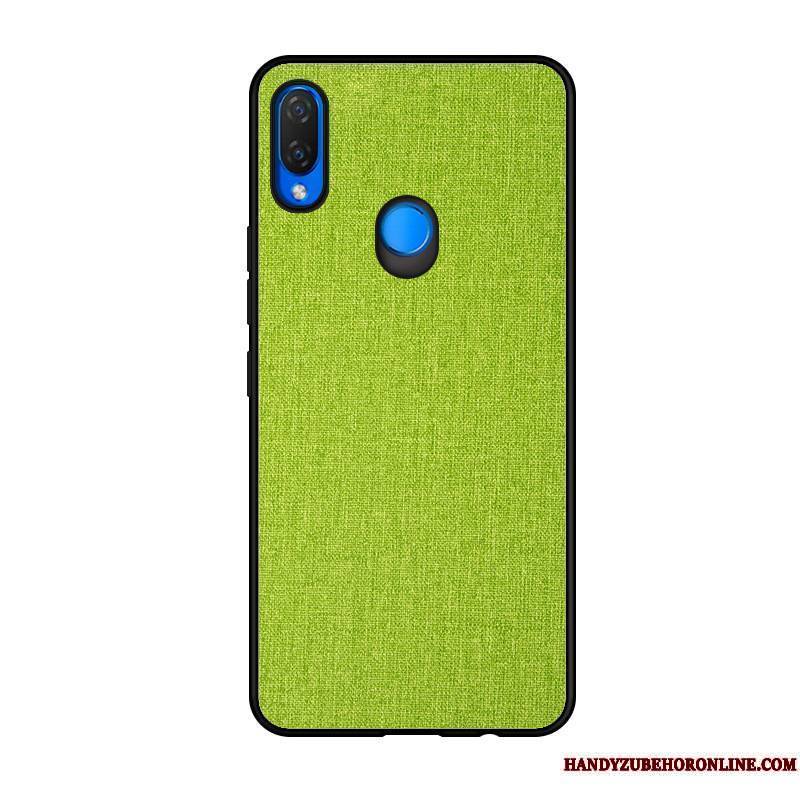 Huawei P Smart+ Fluide Doux Étui Toile Vert Cuir Protection Coque De Téléphone