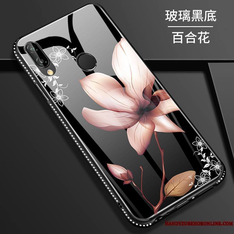 Huawei P Smart+ Jeunesse Noir Incassable Fleur Protection Coque De Téléphone Tout Compris