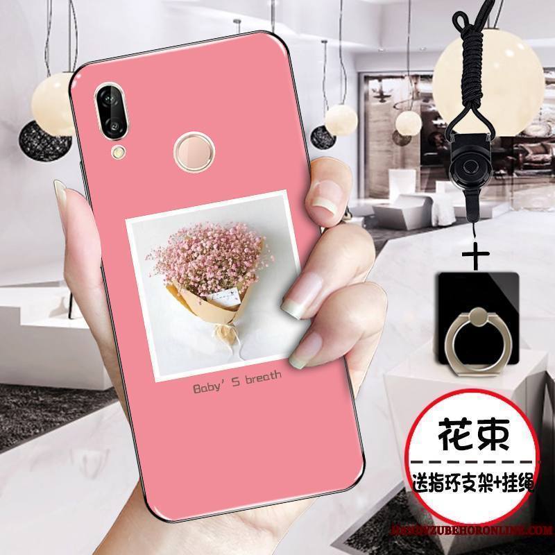 Huawei P Smart+ Net Rouge Charmant Coque De Téléphone Téléphone Portable Rose Fluide Doux Étui