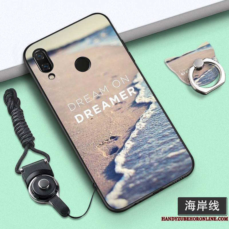 Huawei P Smart+ Personnalité Étui Dessin Animé Fluide Doux Coque De Téléphone Violet Ornements Suspendus