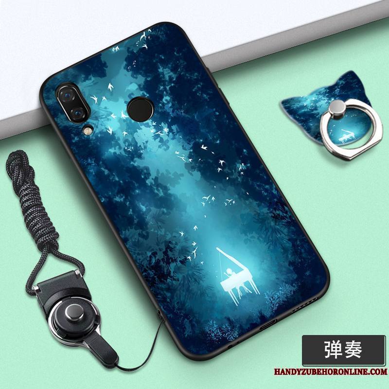 Huawei P Smart+ Personnalité Étui Dessin Animé Fluide Doux Coque De Téléphone Violet Ornements Suspendus