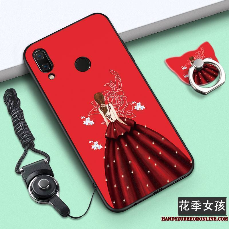 Huawei P Smart+ Personnalité Étui Dessin Animé Fluide Doux Coque De Téléphone Violet Ornements Suspendus