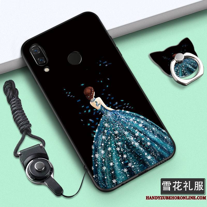 Huawei P Smart+ Personnalité Étui Dessin Animé Fluide Doux Coque De Téléphone Violet Ornements Suspendus