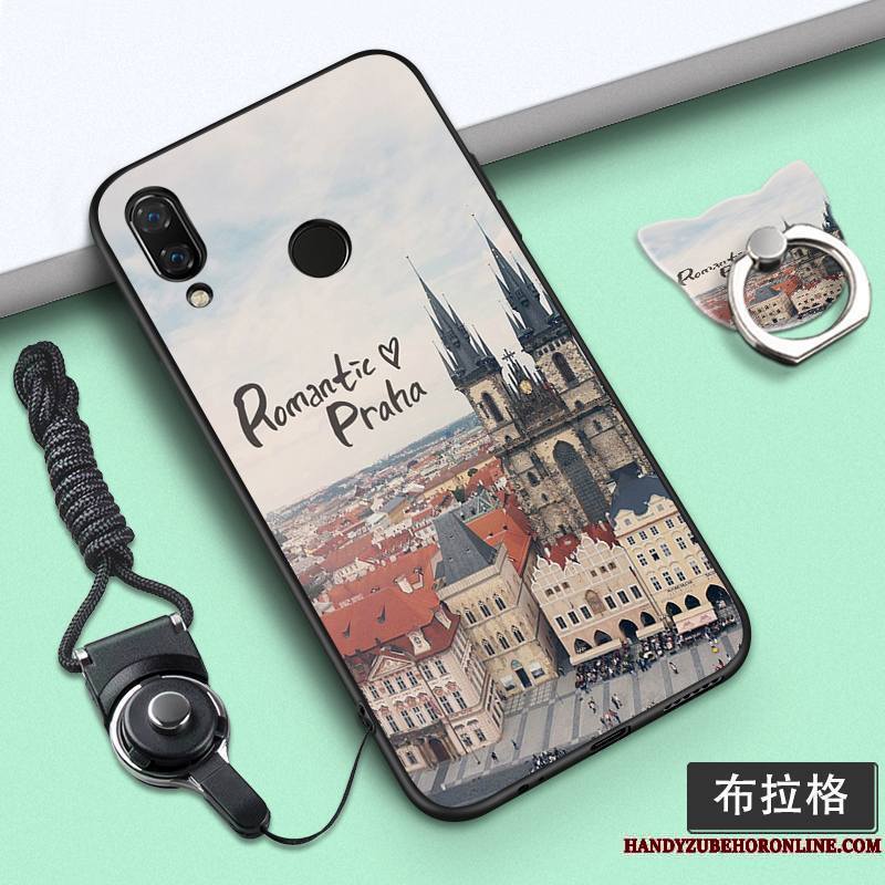 Huawei P Smart+ Personnalité Étui Dessin Animé Fluide Doux Coque De Téléphone Violet Ornements Suspendus