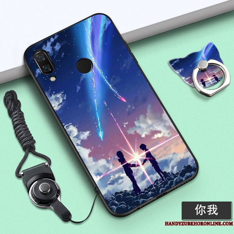 Huawei P Smart+ Personnalité Étui Dessin Animé Fluide Doux Coque De Téléphone Violet Ornements Suspendus