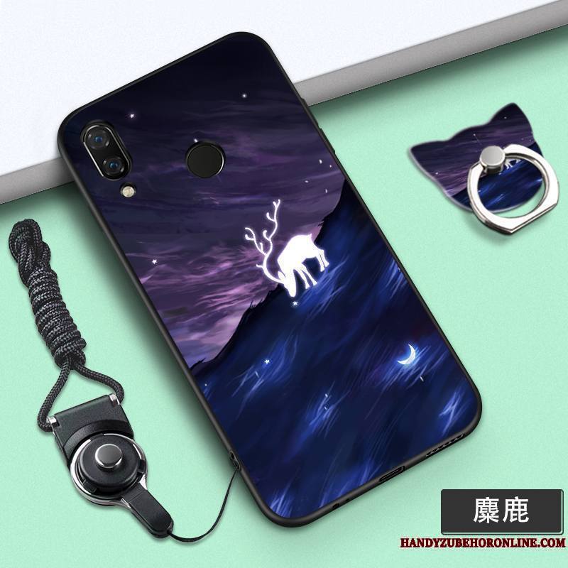 Huawei P Smart+ Personnalité Étui Dessin Animé Fluide Doux Coque De Téléphone Violet Ornements Suspendus