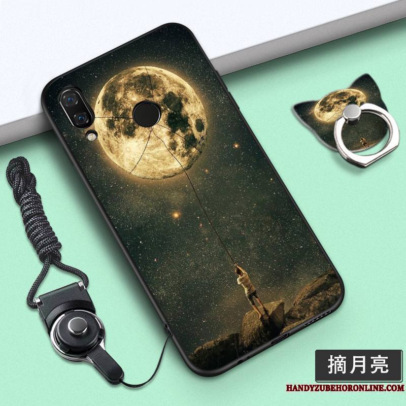 Huawei P Smart+ Personnalité Étui Dessin Animé Fluide Doux Coque De Téléphone Violet Ornements Suspendus