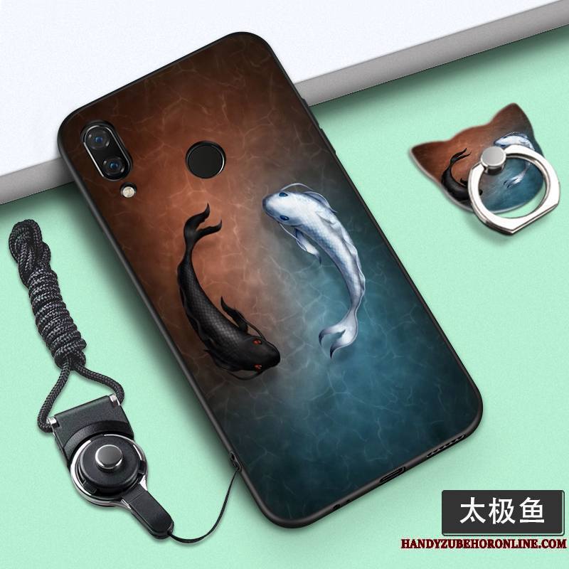 Huawei P Smart+ Personnalité Étui Dessin Animé Fluide Doux Coque De Téléphone Violet Ornements Suspendus